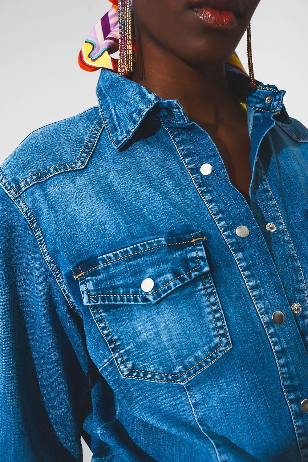 chemise en denim stretch bleu moyen