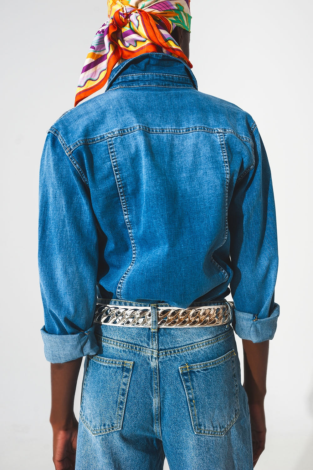 chemise en denim stretch bleu moyen