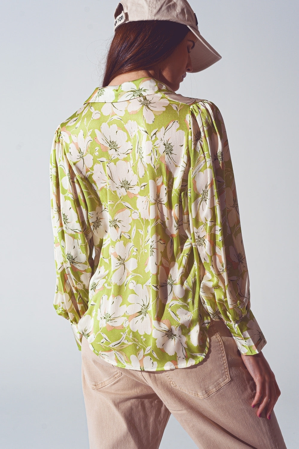 Chemise en mousseline de soie à imprimé floral verte
