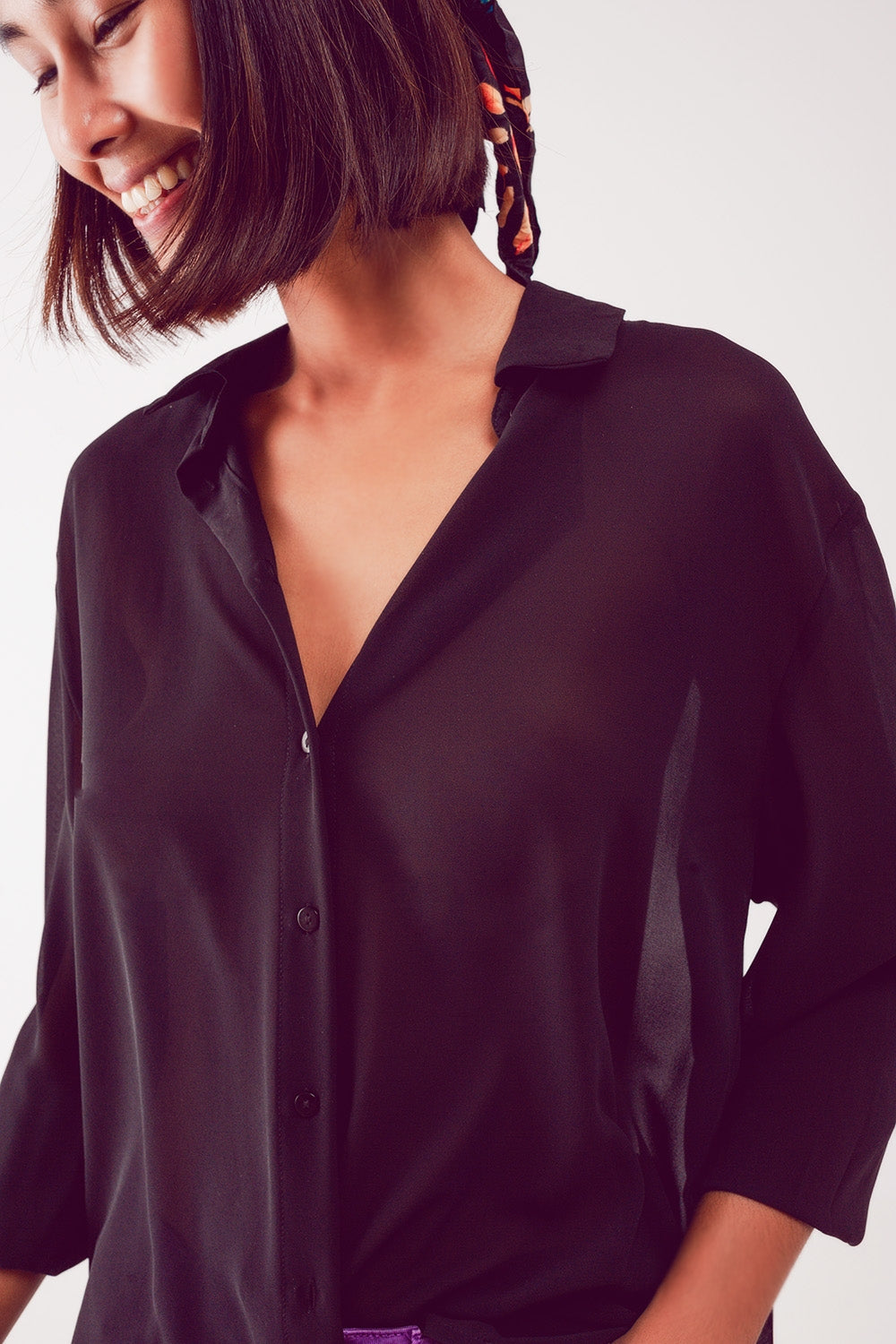 Chemise en mousseline transparente noire