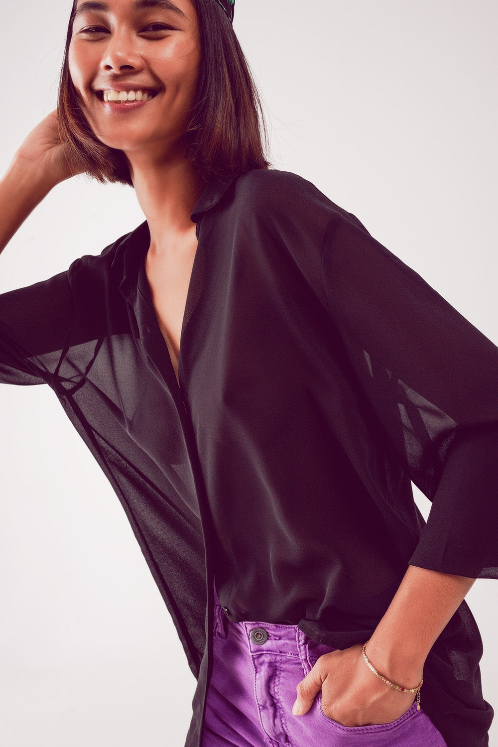 Chemise en mousseline transparente noire