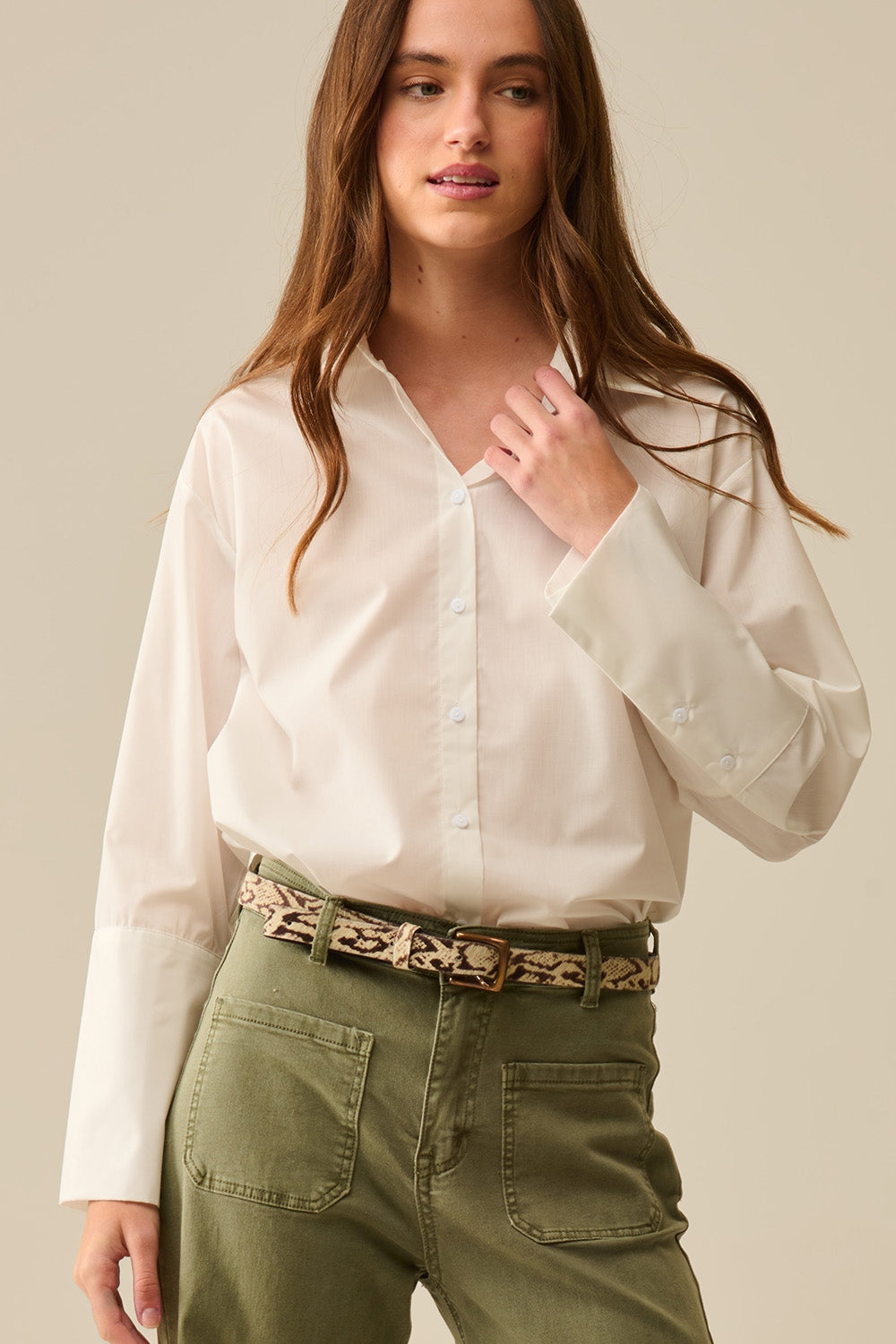 chemise en popeline blanche à poignets extra-larges