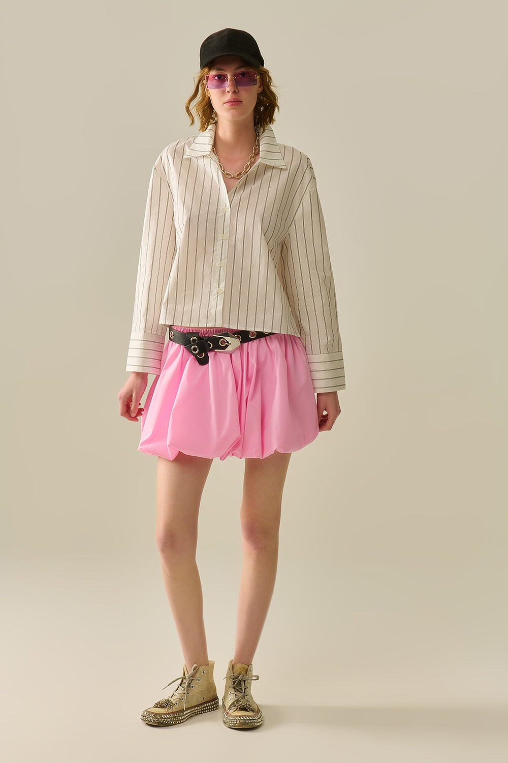 chemise en popeline blanche à rayures raccourcie