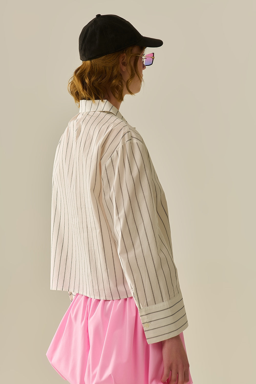 chemise en popeline blanche à rayures raccourcie