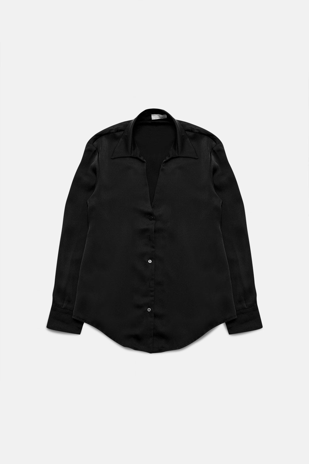Chemise en satin à col V noire