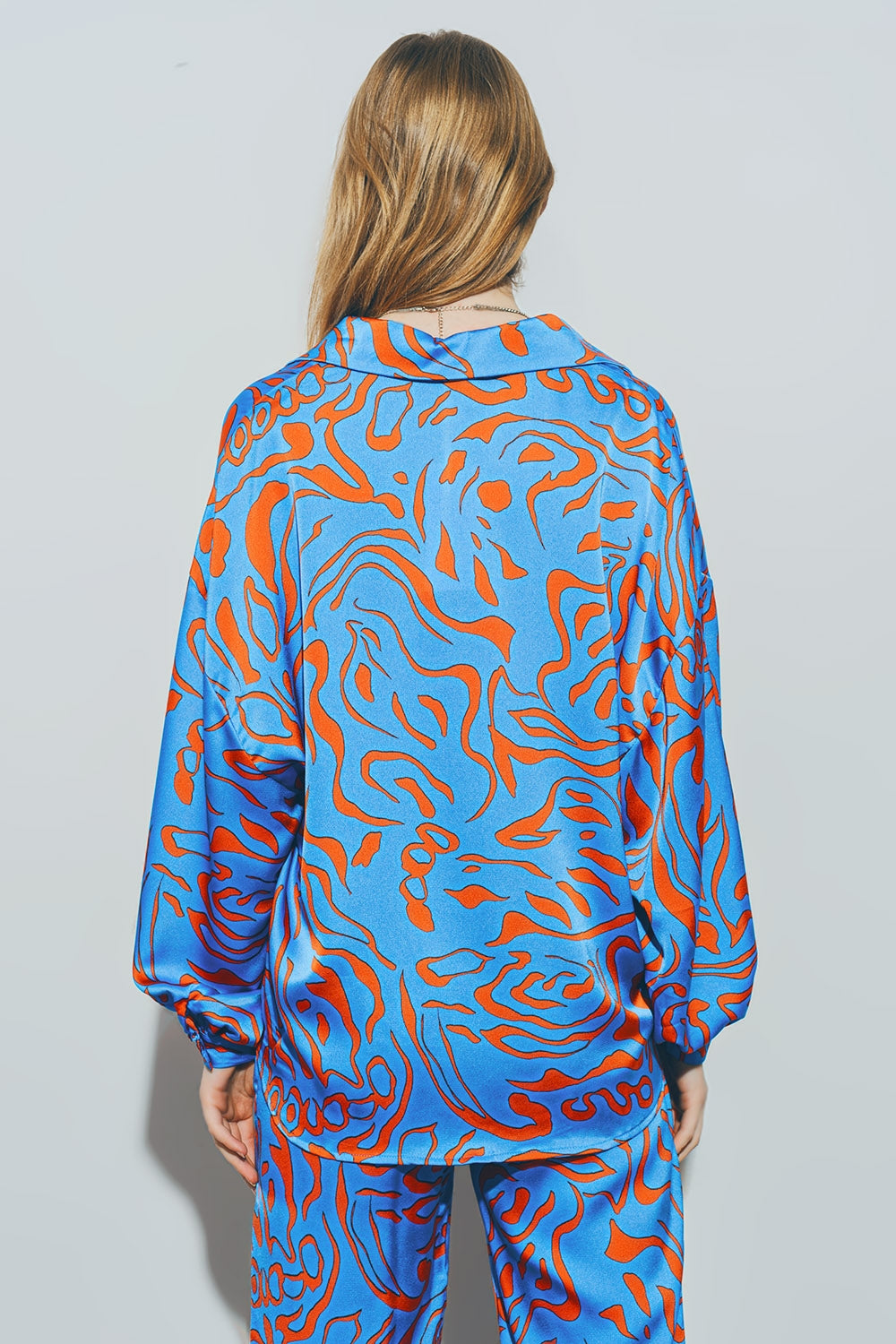 Chemise en Satin à Manches Ballon en Bleu