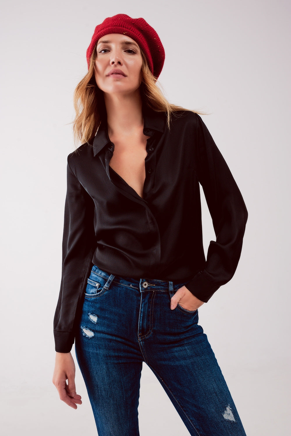 Chemise en satin noir