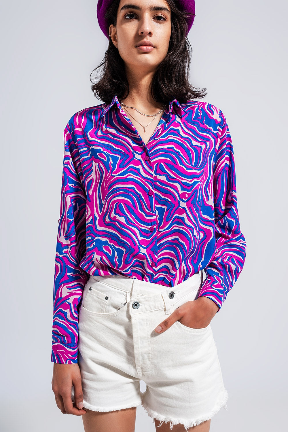 Chemise fluide à imprimé abstrait violet