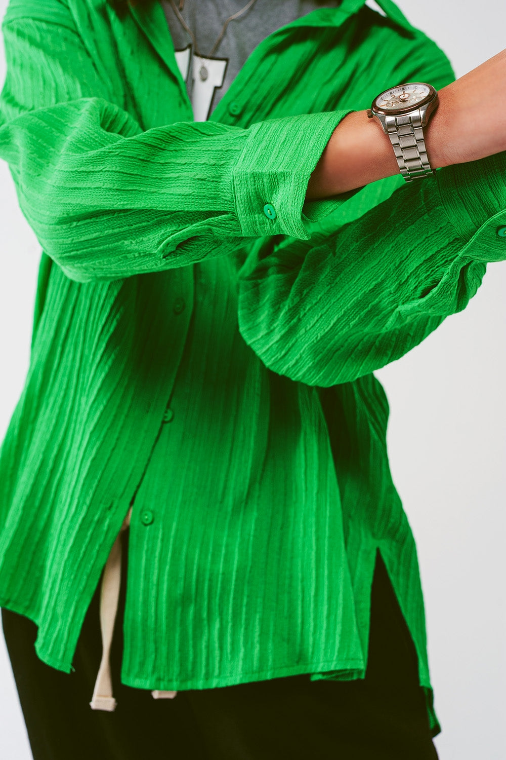Chemise large à rayures en vert