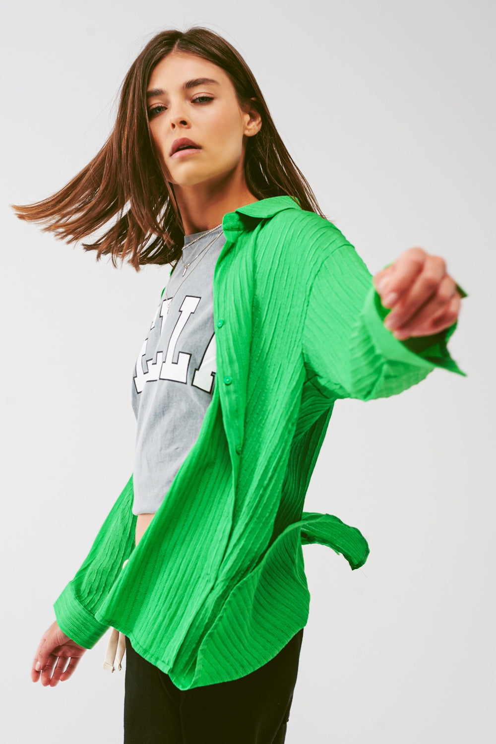 Chemise large à rayures en vert