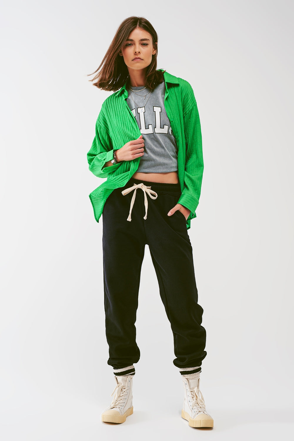 Chemise large à rayures en vert