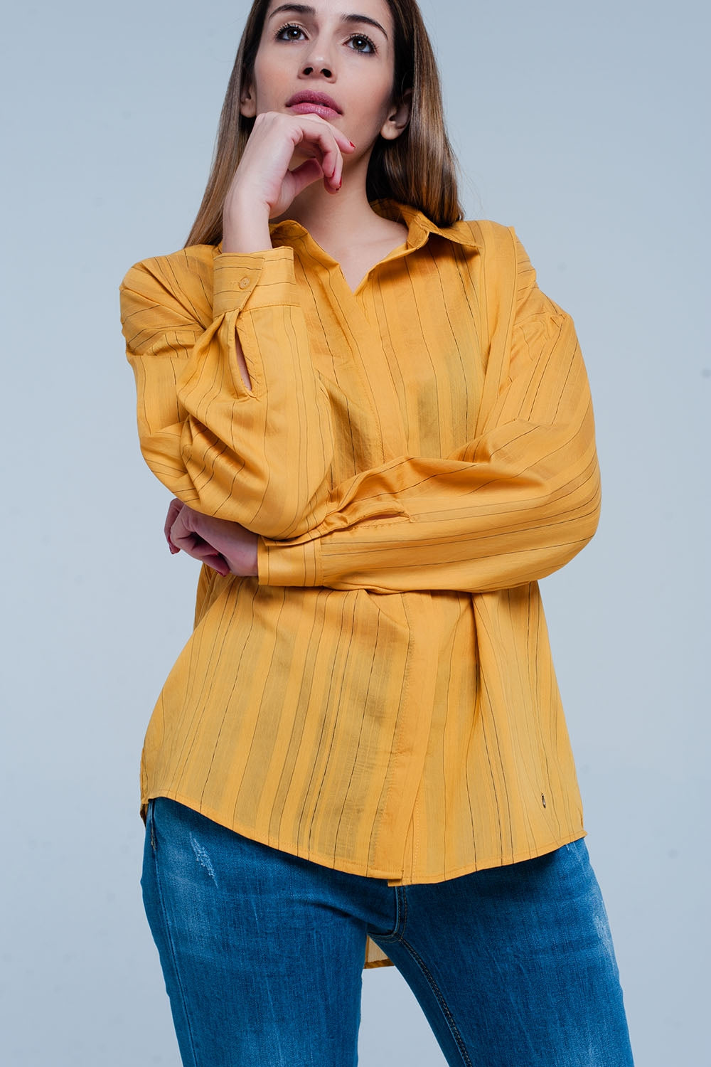 Q2 Chemise mustard oversize à rayures