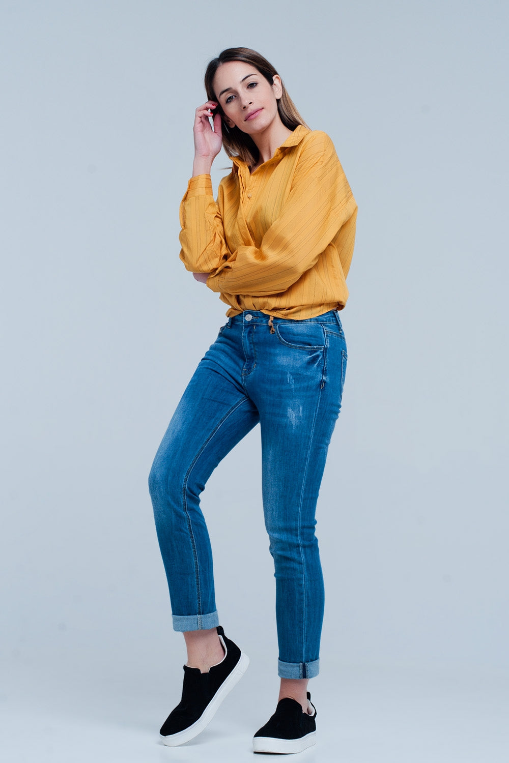 Chemise mustard oversize à rayures
