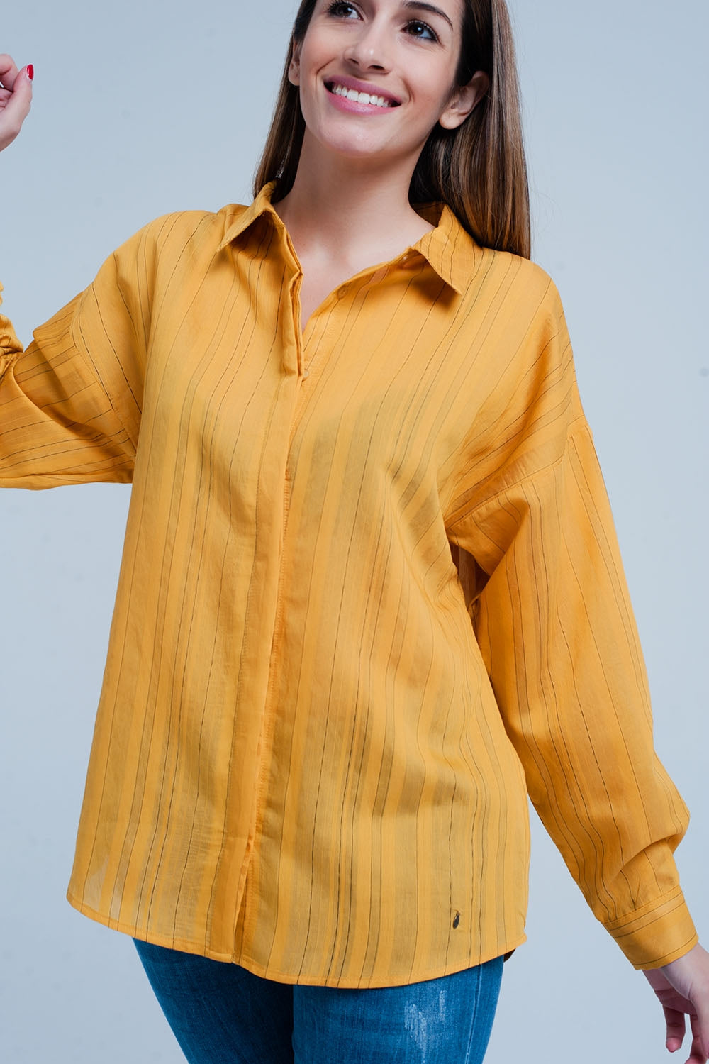 Chemise mustard oversize à rayures