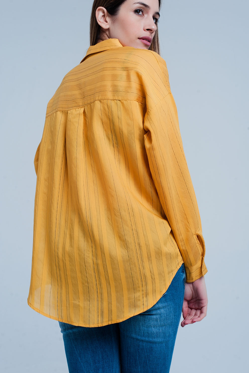 Chemise mustard oversize à rayures