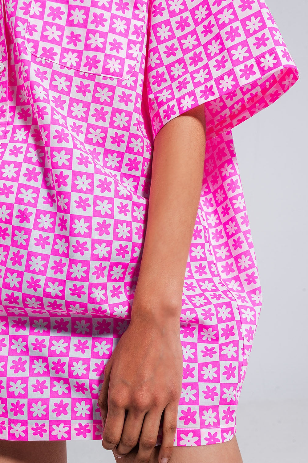 Chemise oversize à manches courtes Rose éclatant