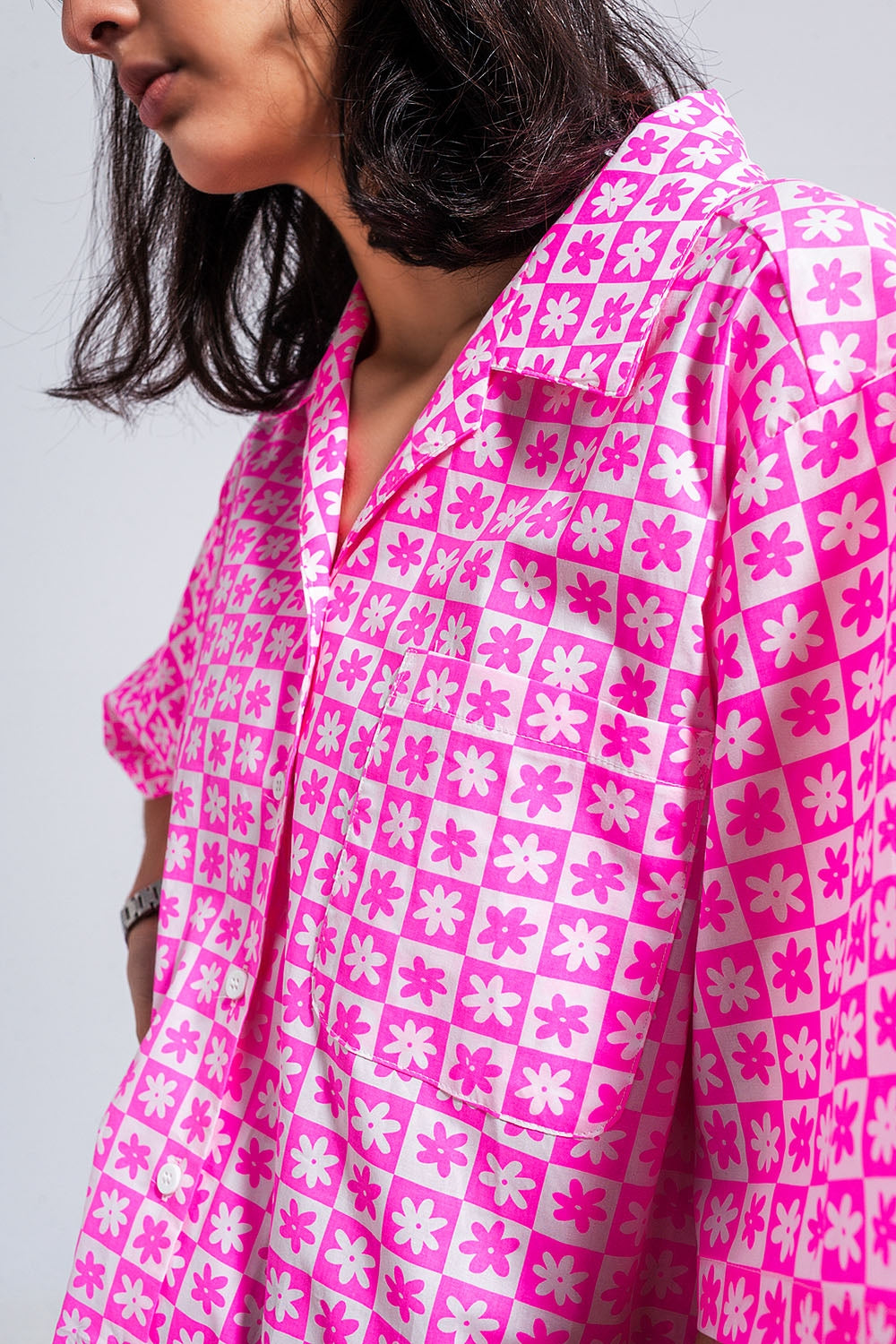 Chemise oversize à manches courtes Rose éclatant