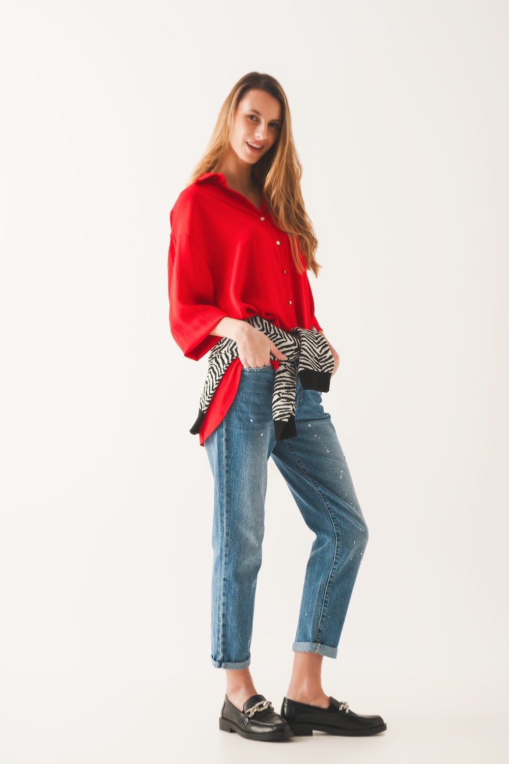 Chemise oversize à poche en rouge