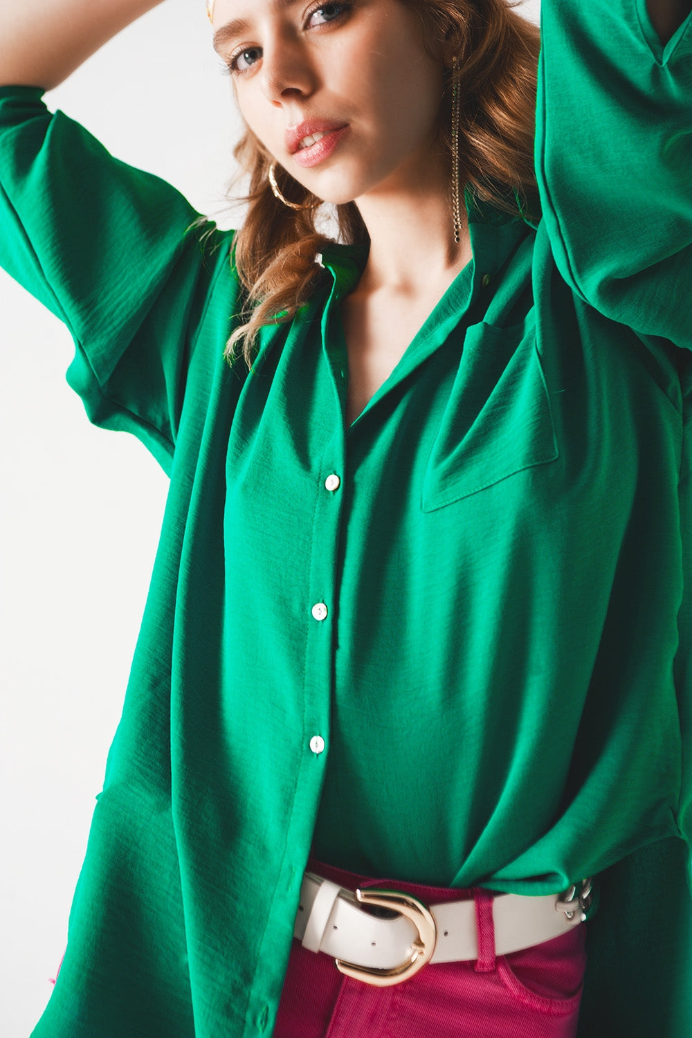 Chemise oversize à poche en vert