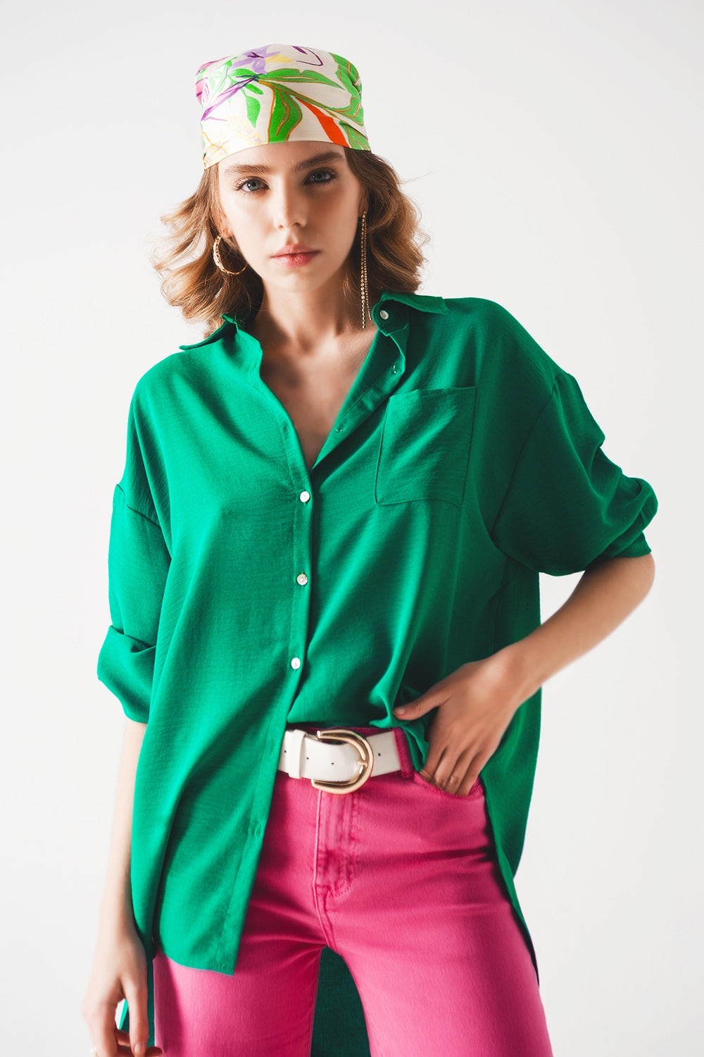 Chemise oversize à poche en vert