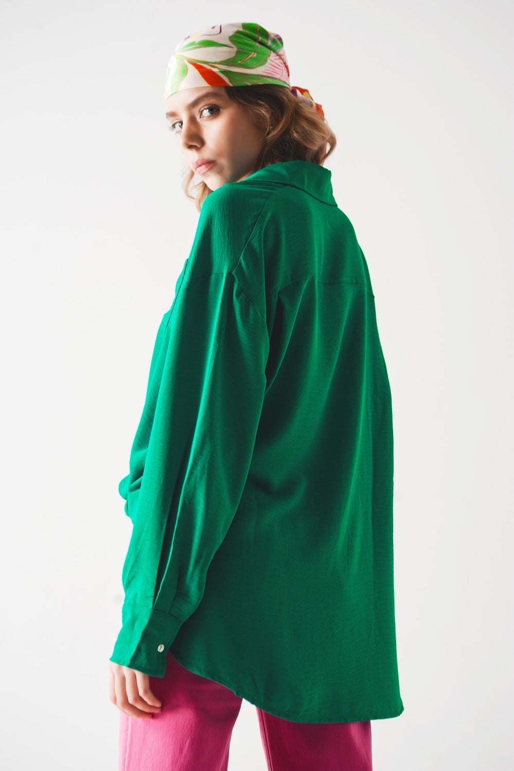 Chemise oversize à poche en vert