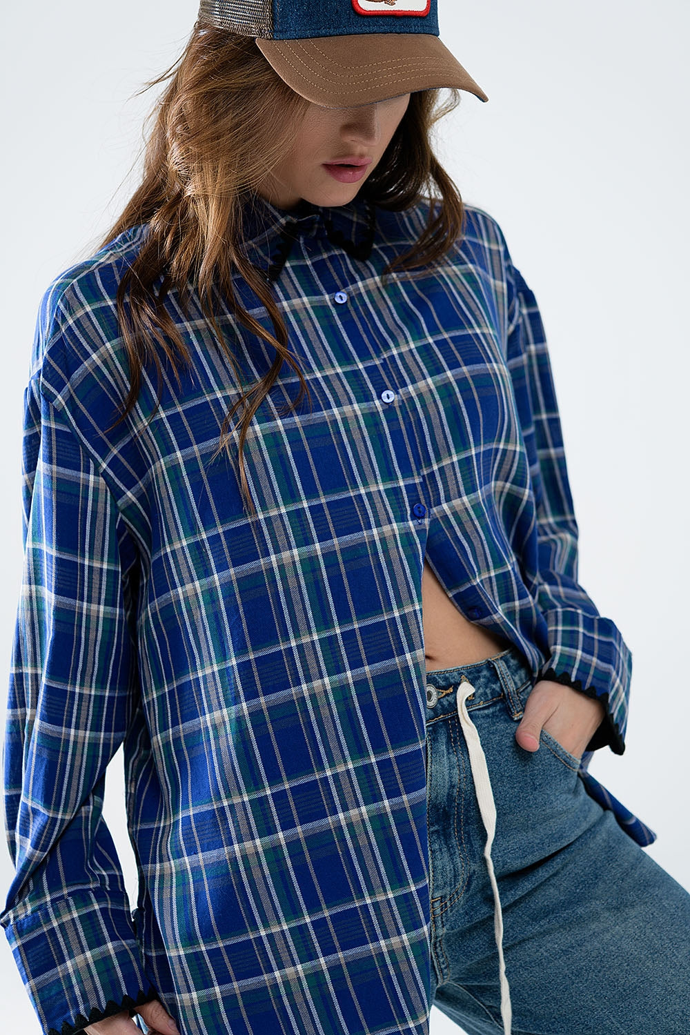 Q2 Chemise oversize de bûcheron en bleu