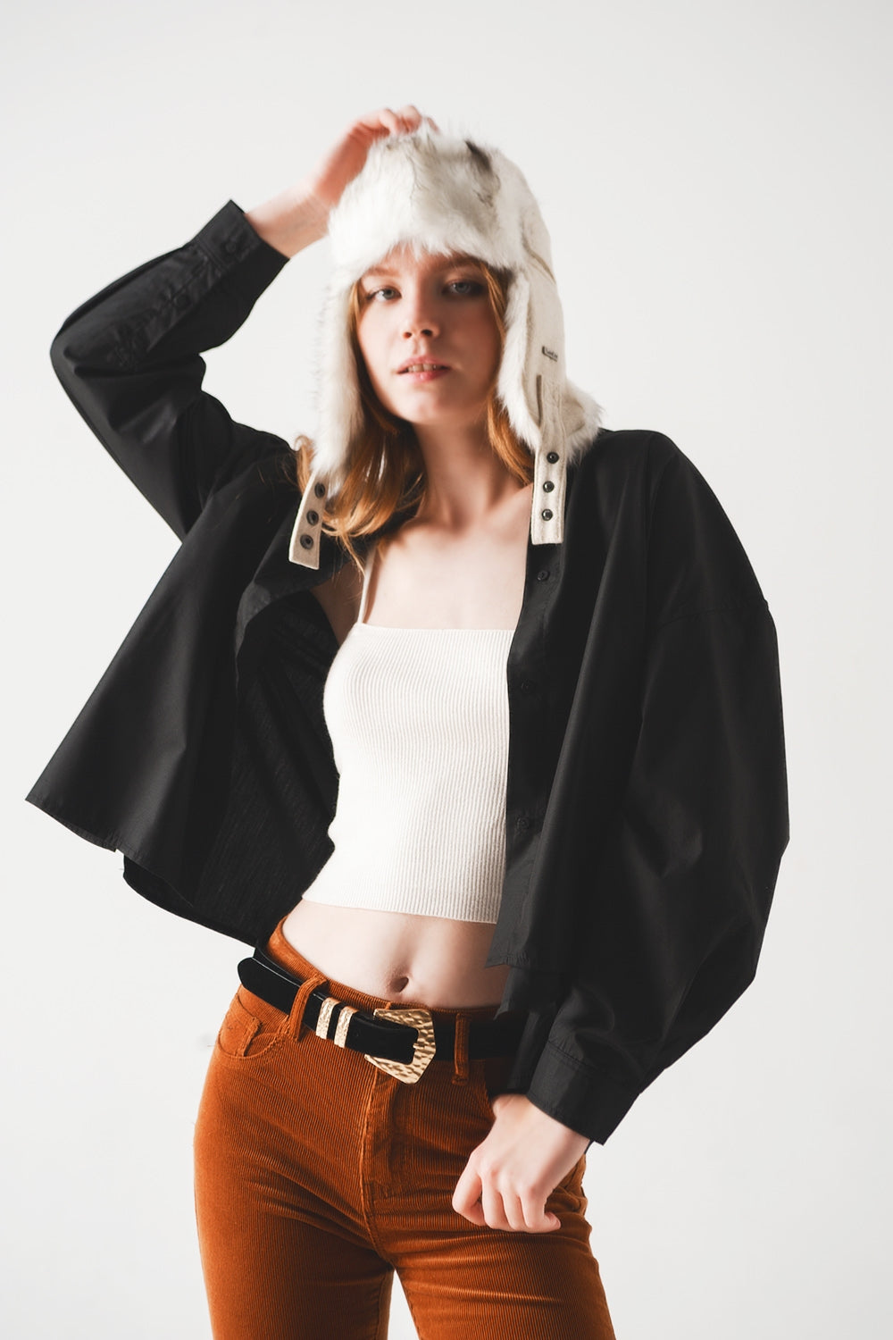 Chemise oversize en coton mélangé noire