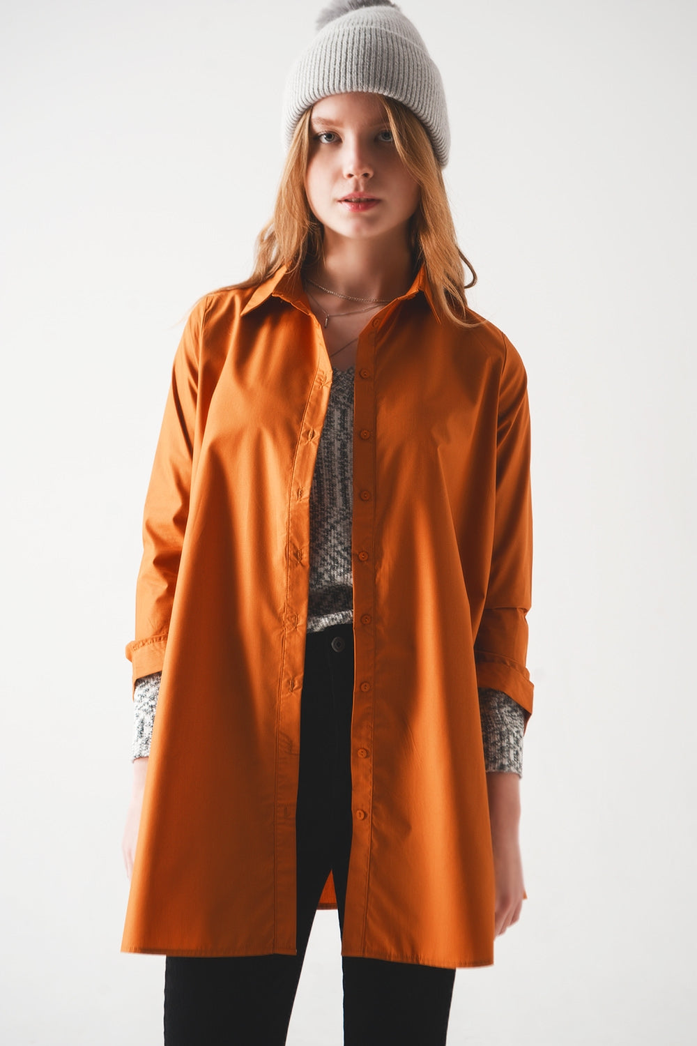 Chemise oversize en rouille poplin
