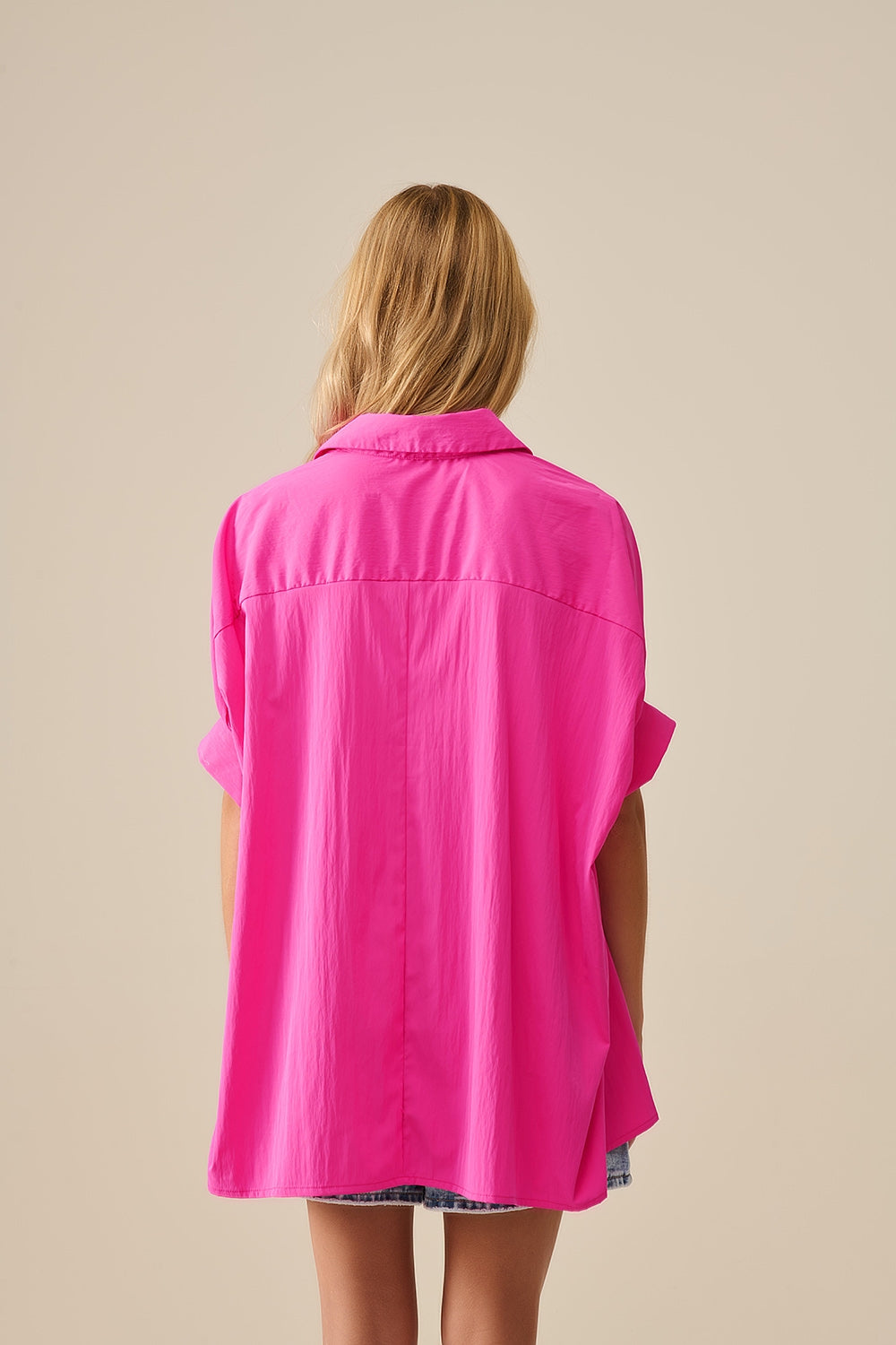 Chemise oversize Fuchsia à palmiers brodés