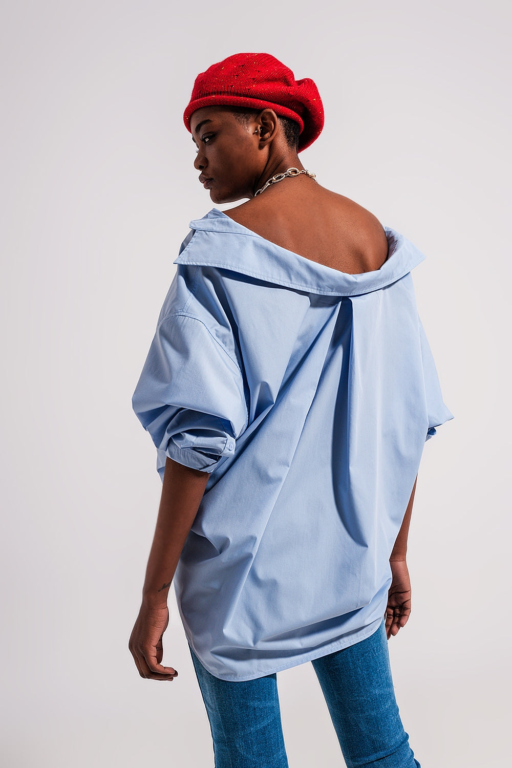 Chemise poplin oversize décontractée bleu