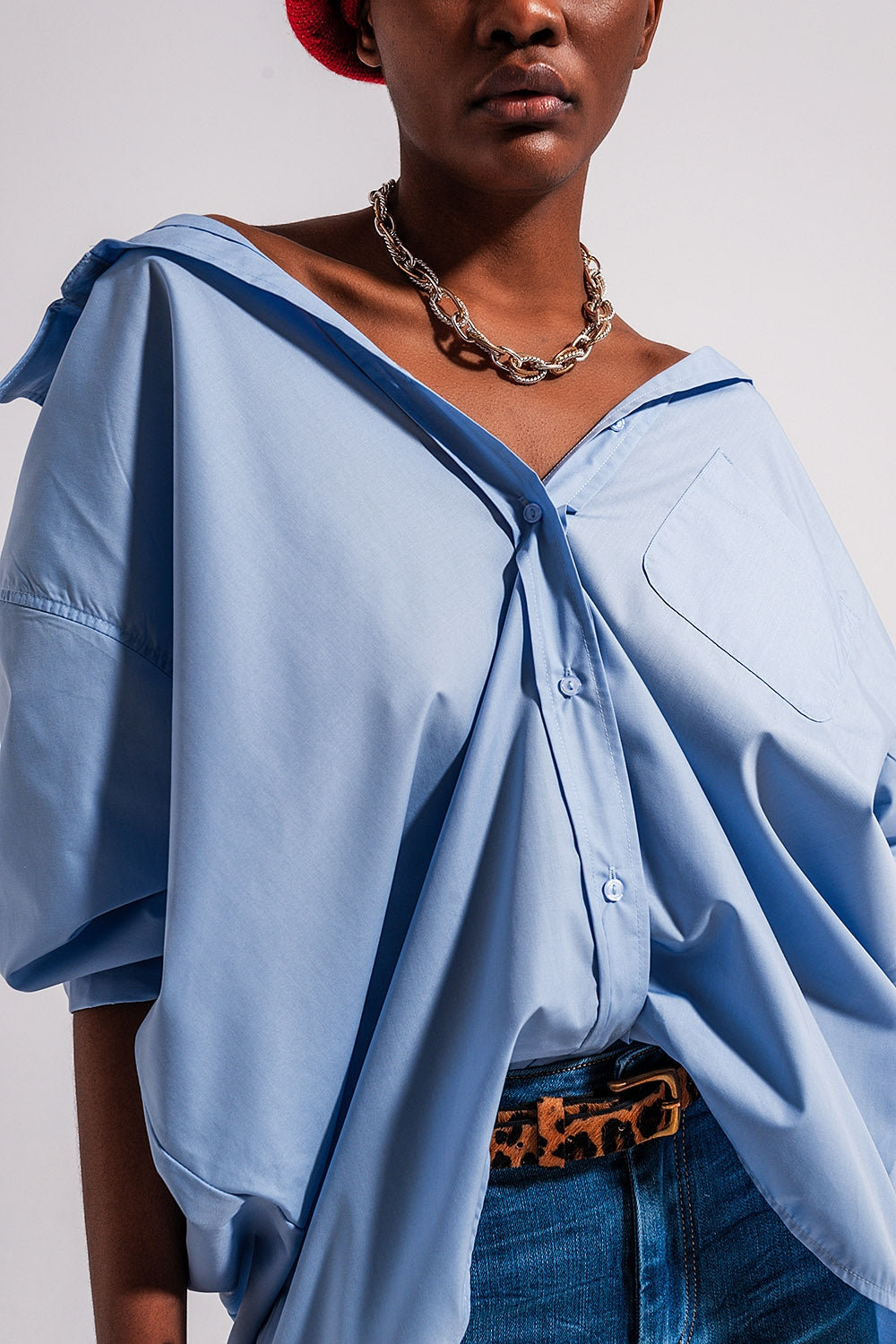 Chemise poplin oversize décontractée bleu