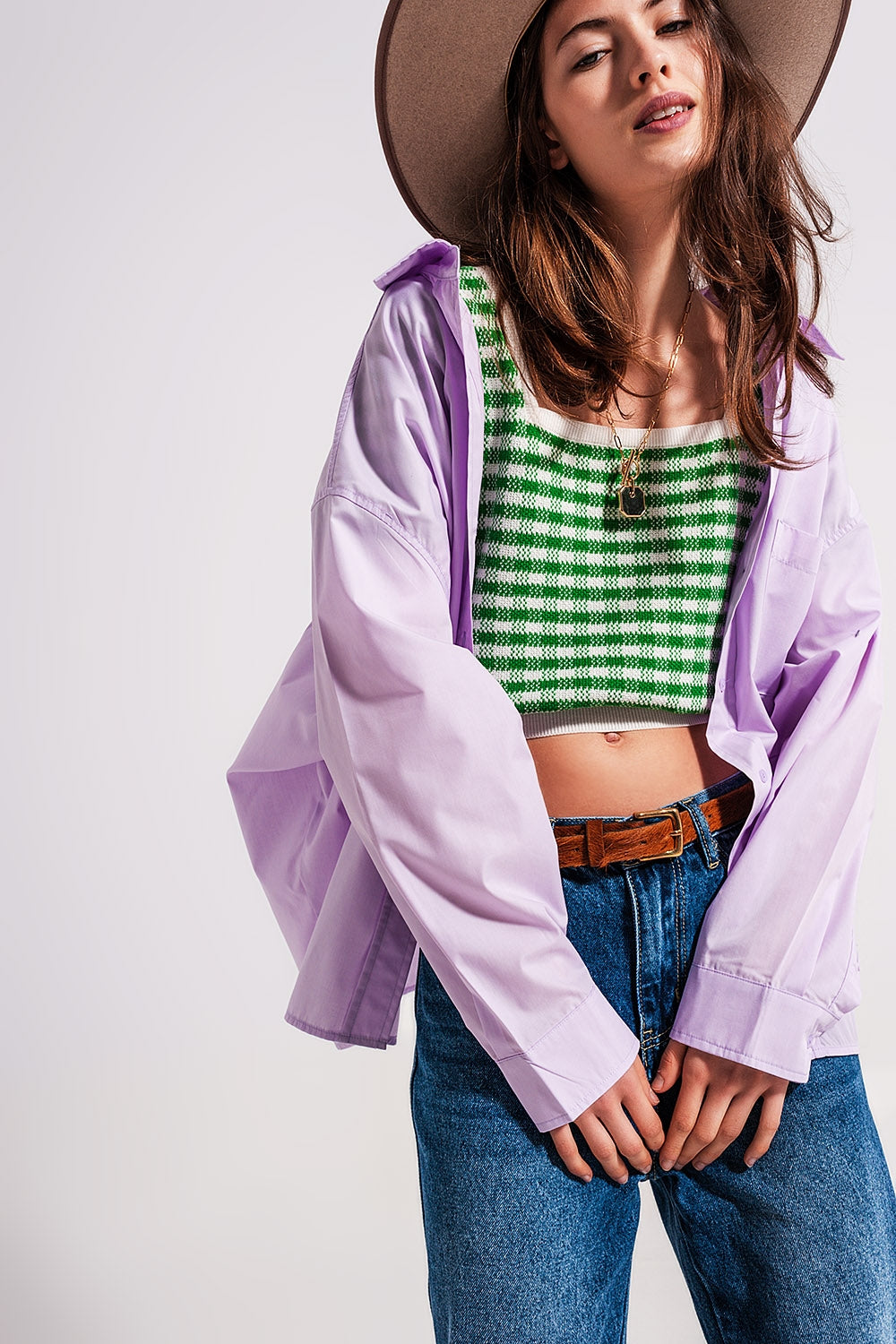 Chemise poplin oversize décontractée Lilas