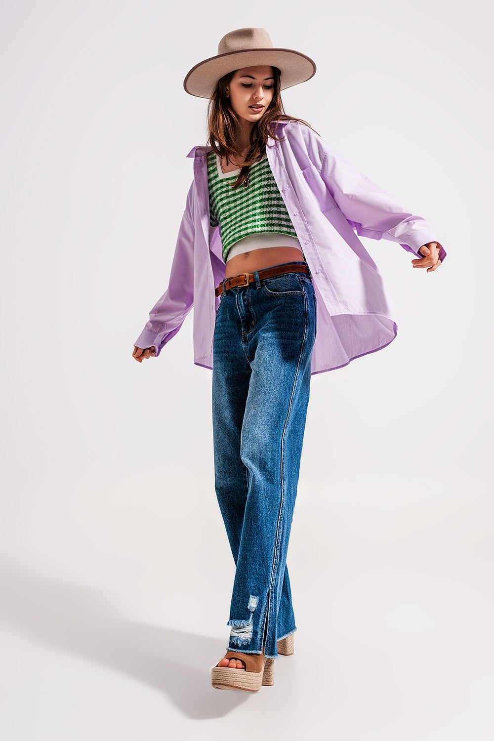 Chemise poplin oversize décontractée Lilas