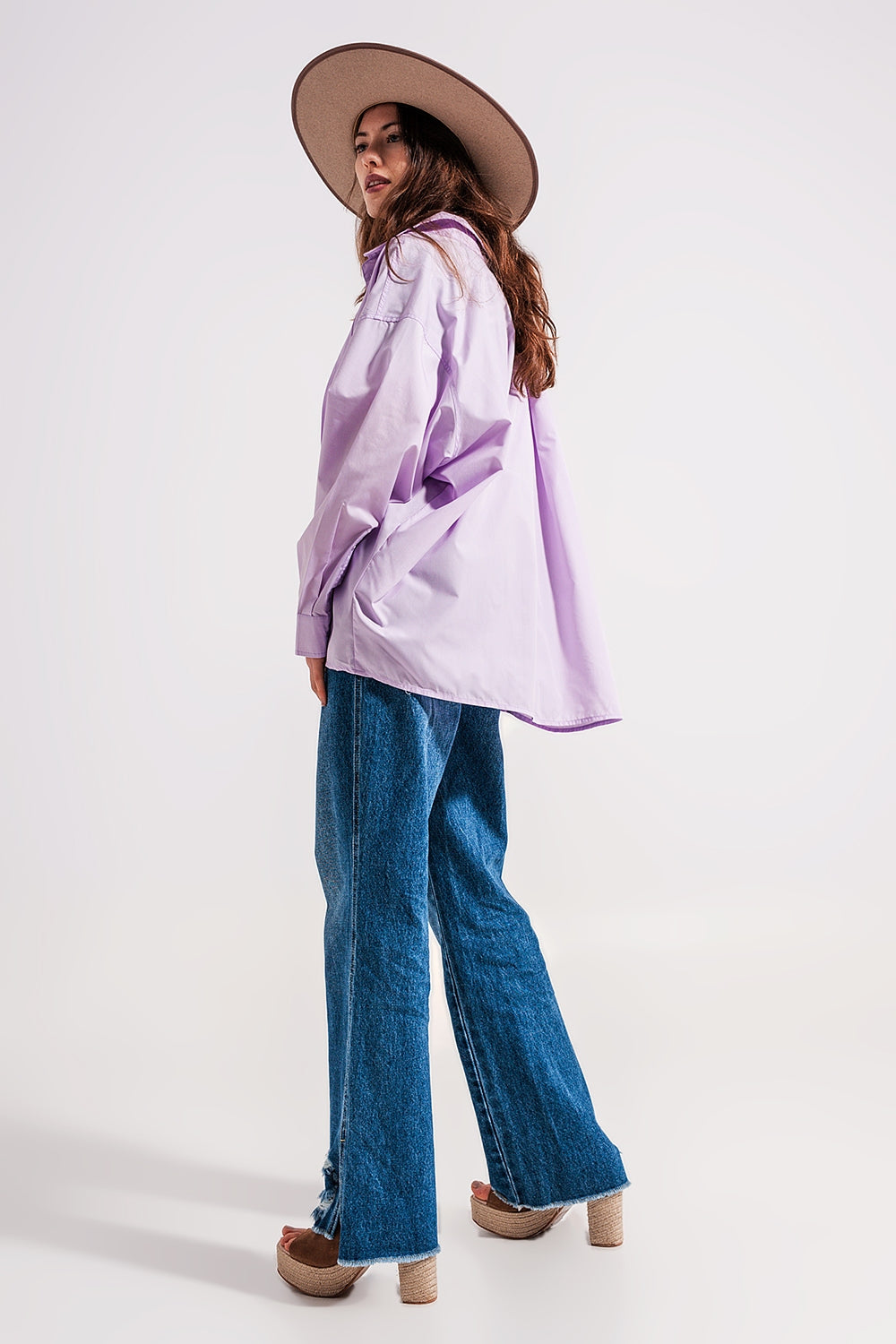 Chemise poplin oversize décontractée Lilas