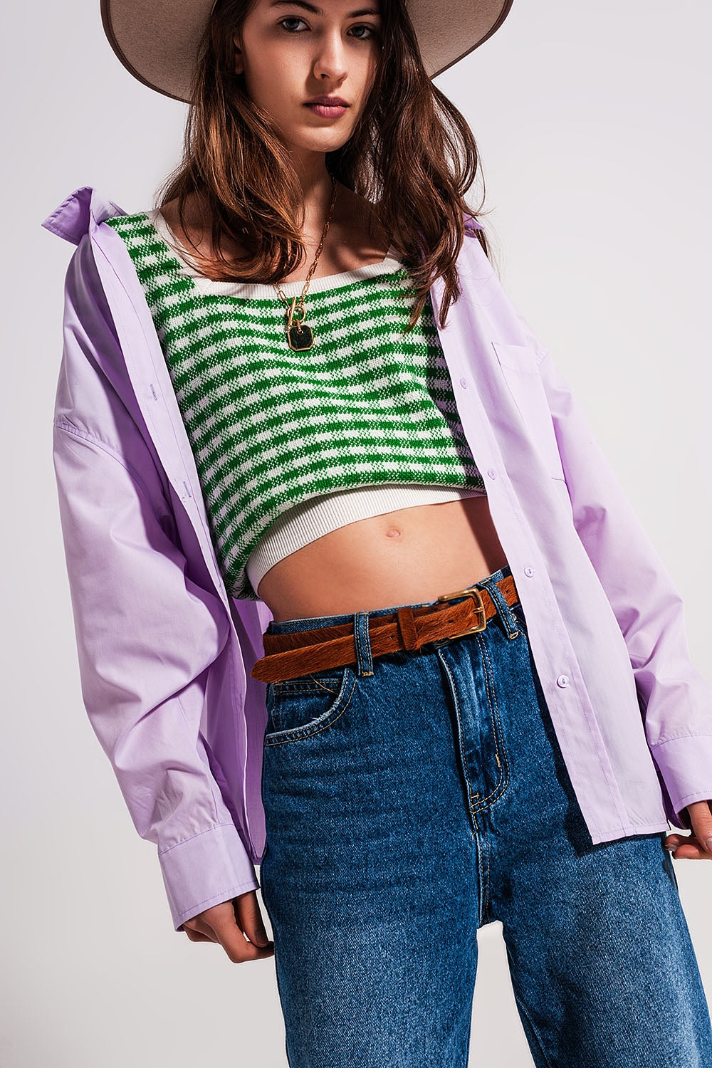 Chemise poplin oversize décontractée Lilas