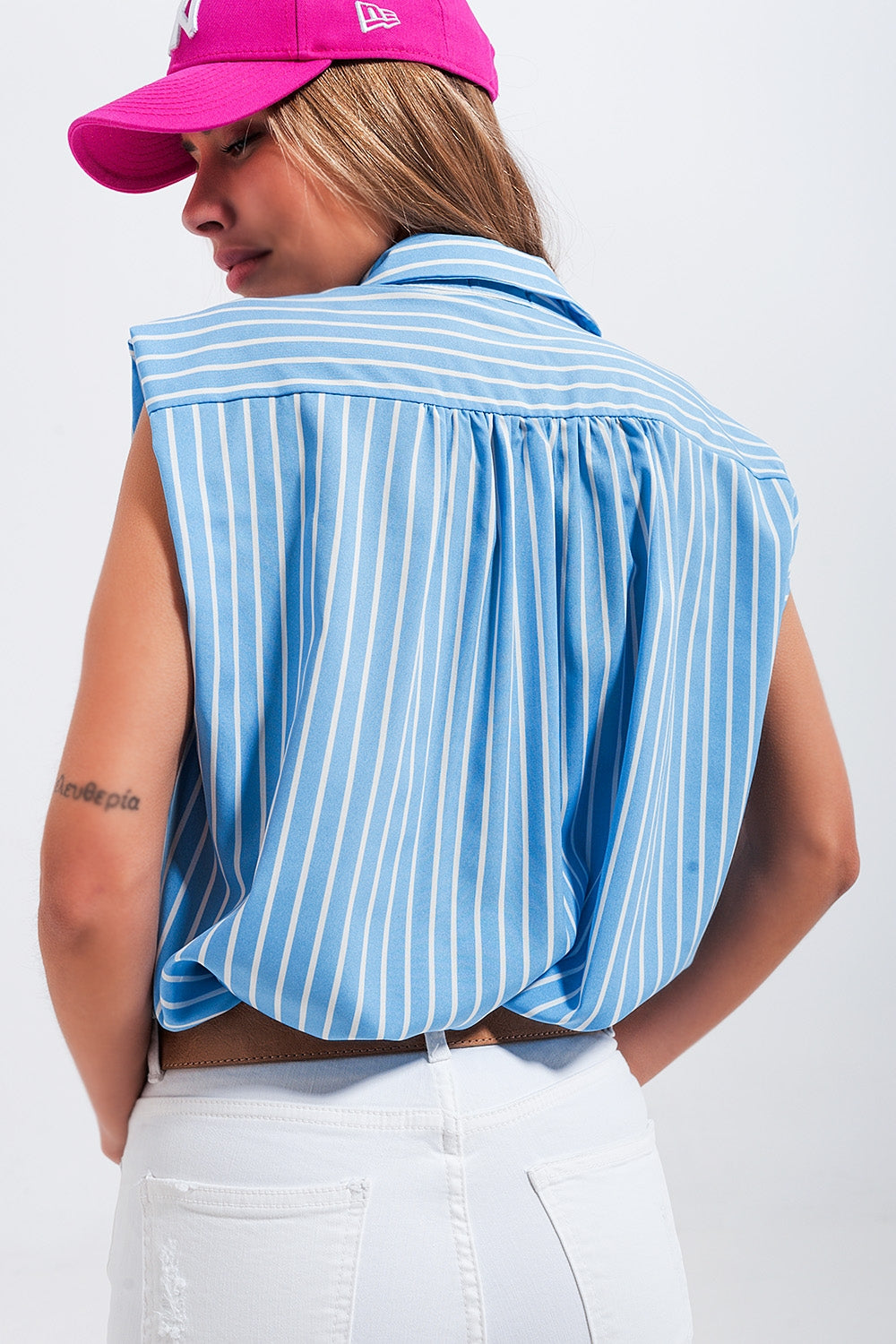 Chemise rayée sans manches bleu