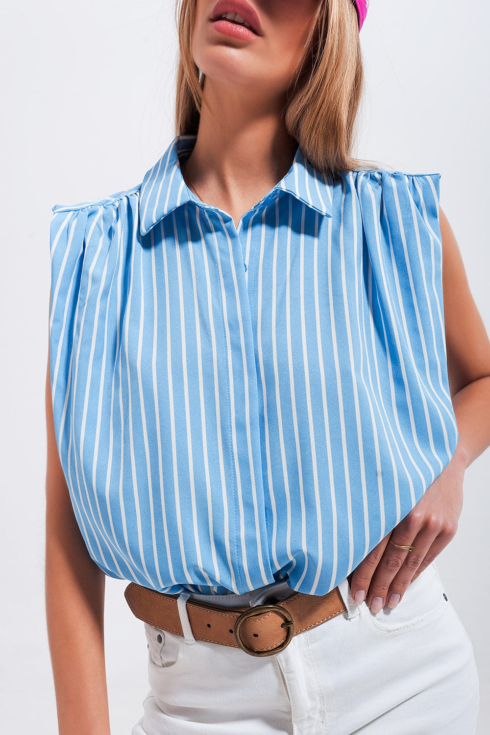 Chemise rayée sans manches bleu