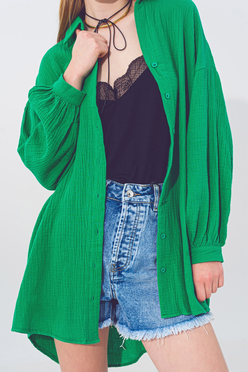 Chemise Texturée à Coupe Ample en Vert