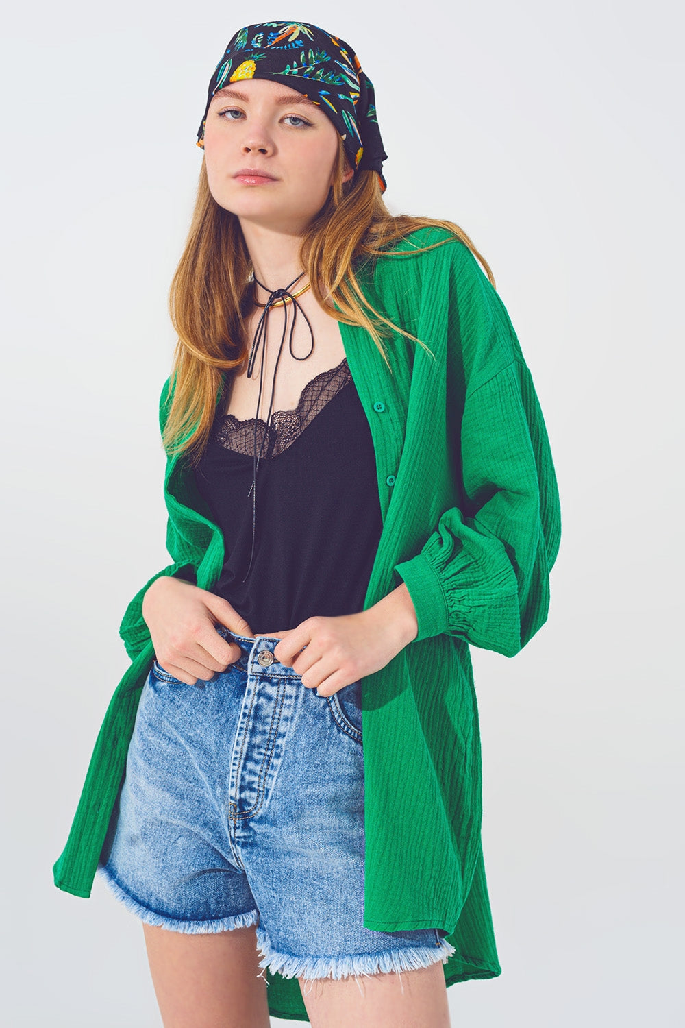 Chemise Texturée à Coupe Ample en Vert