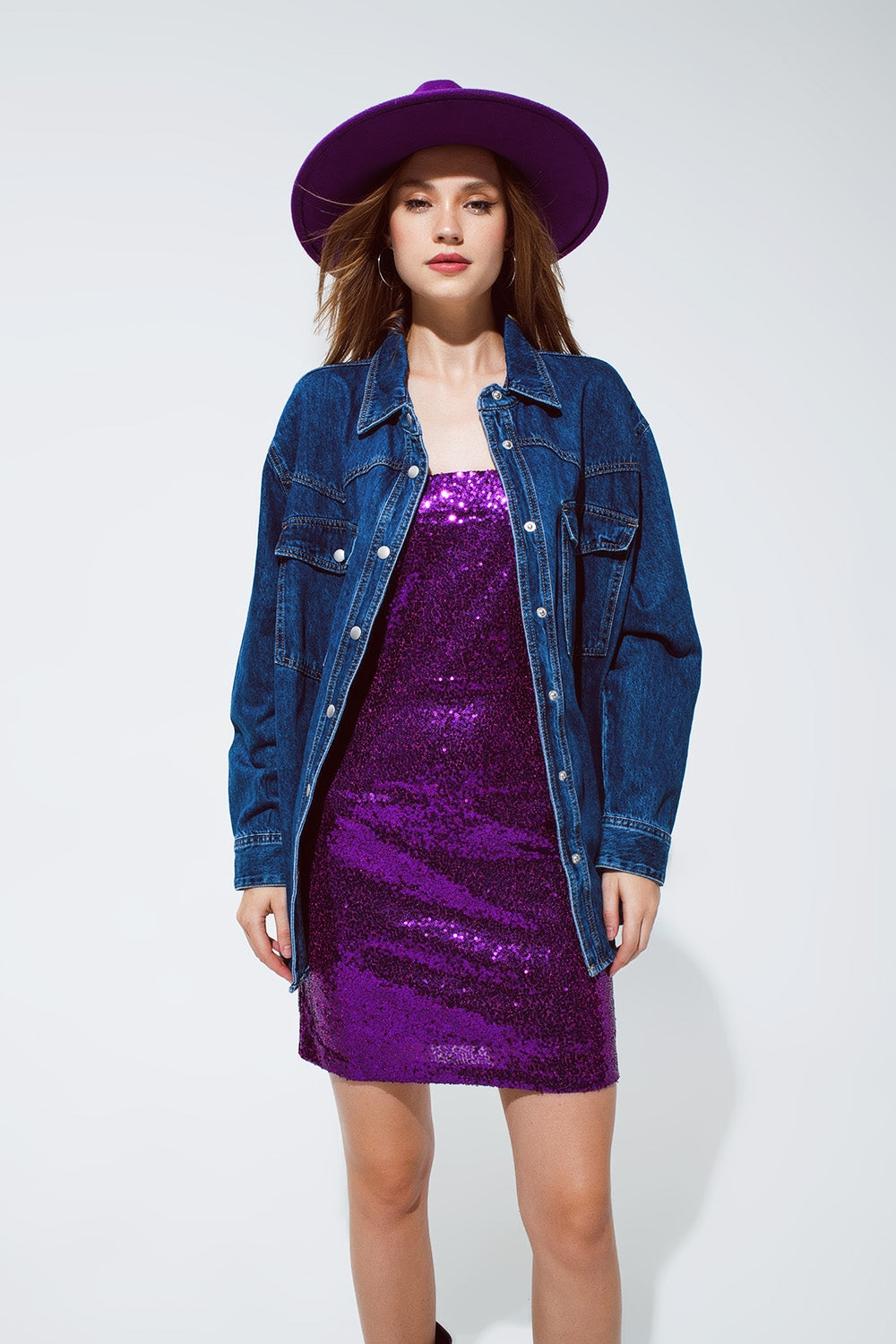 Q2 Chemise-veste oversize en denim avec poches