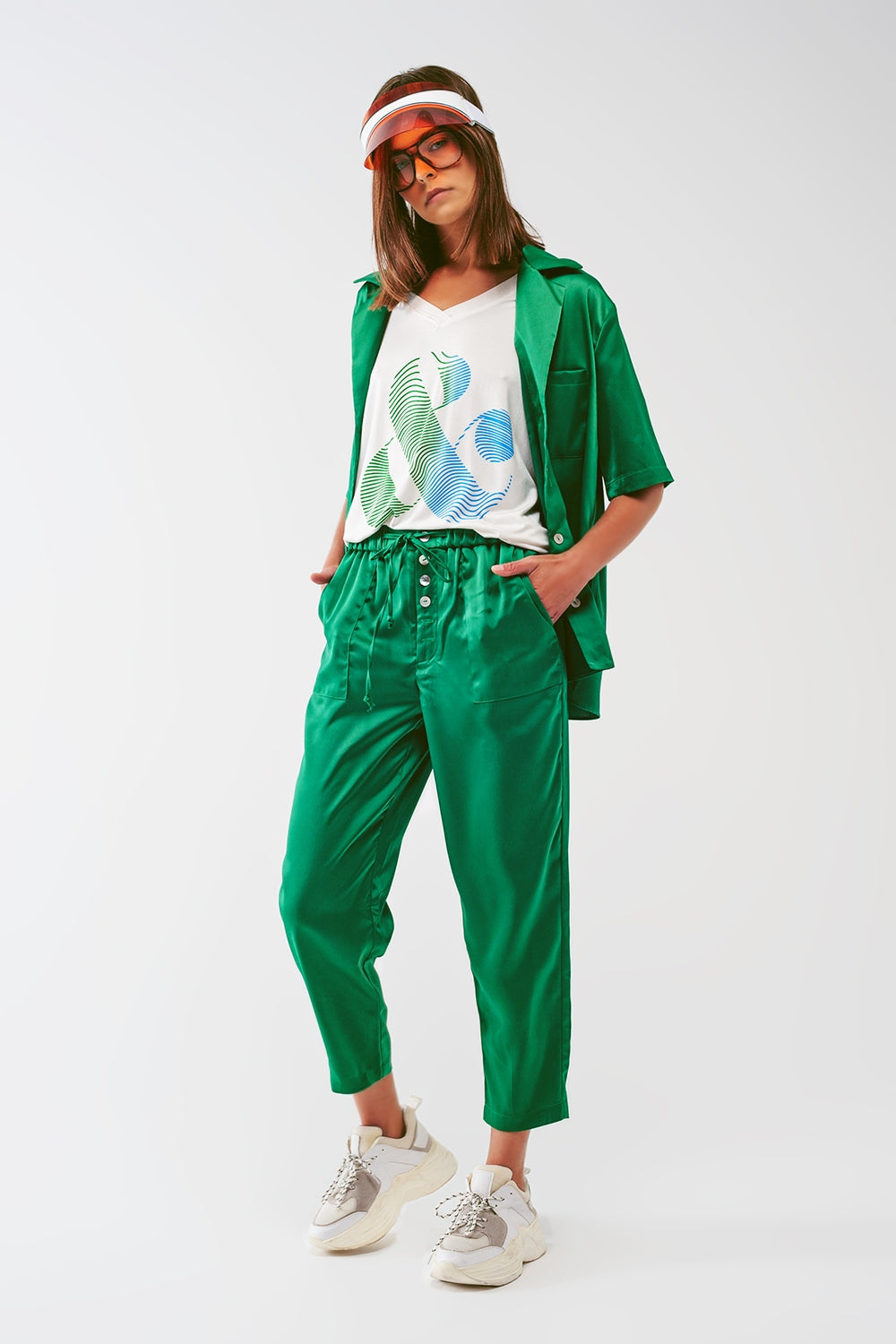 Chemisier à manches courtes en satin vert