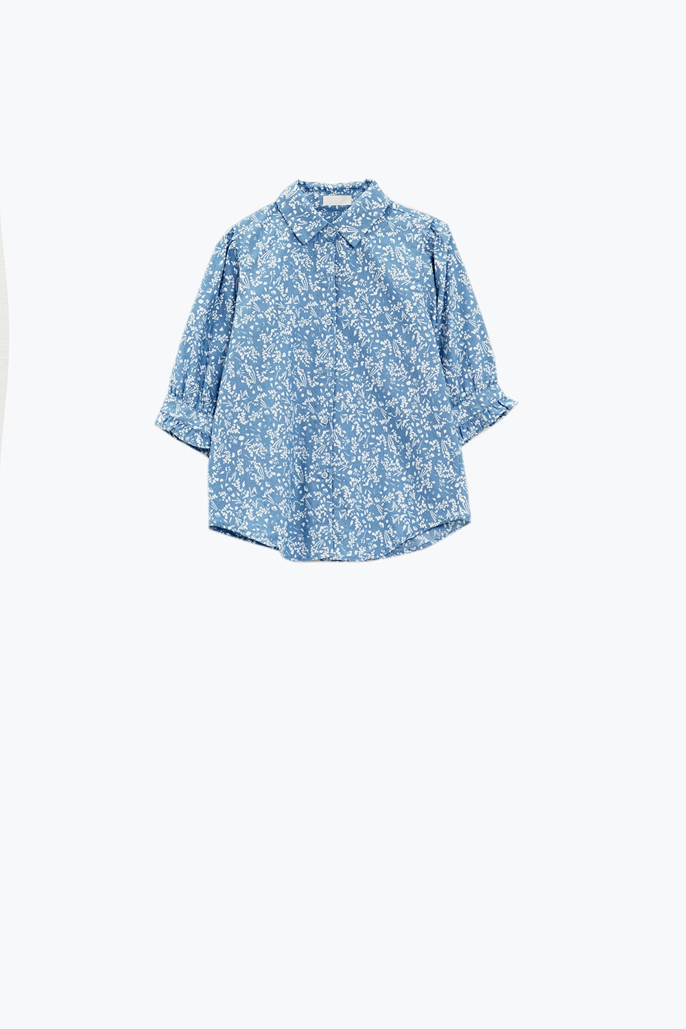Chemisier bleu à motifs floraux et manches courtes