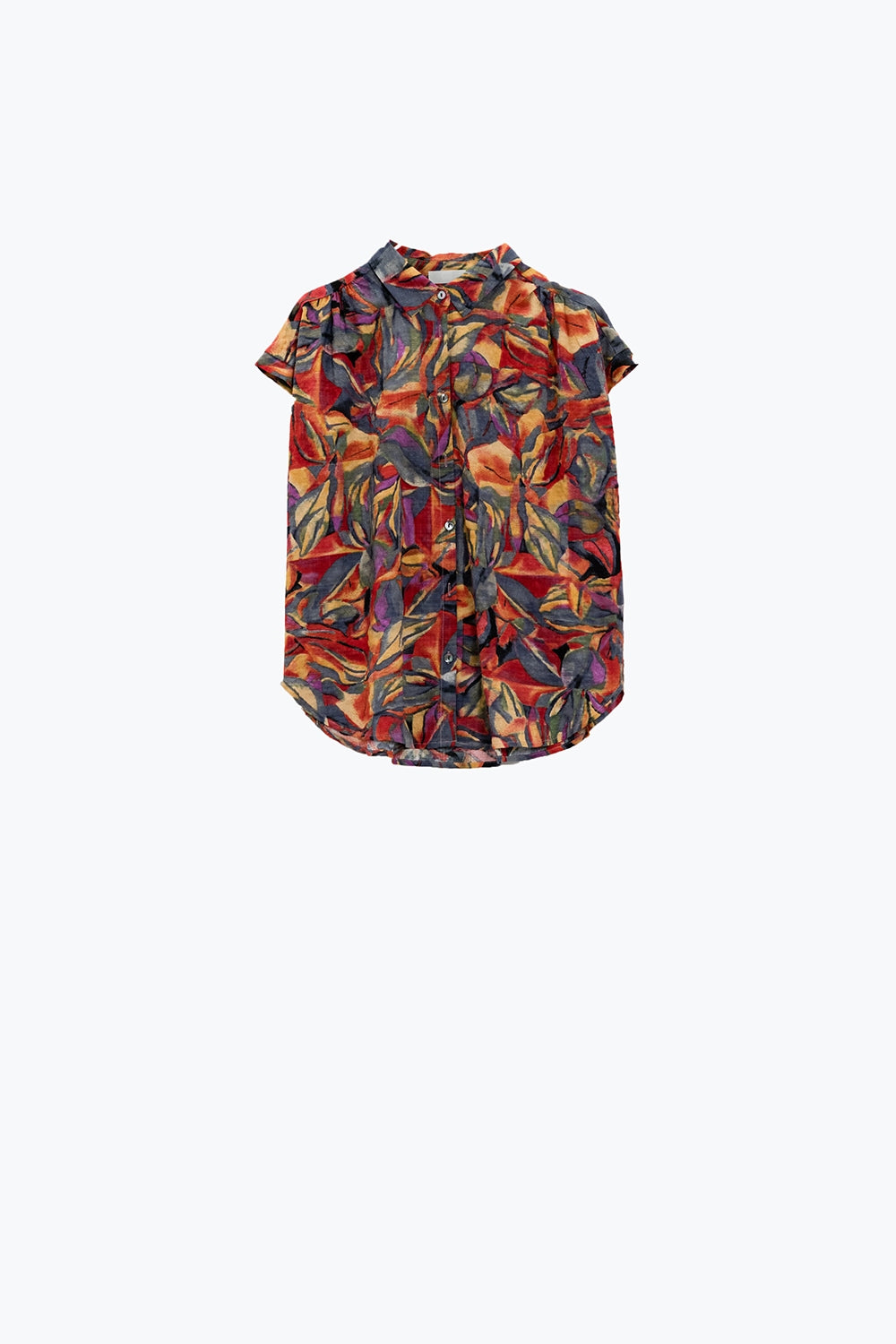 Chemisier boutonné rouge à imprimé floral multicolore