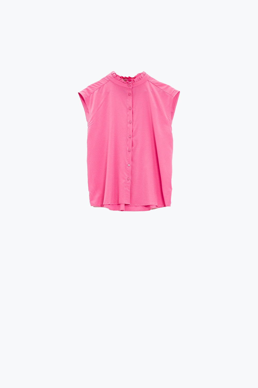 Chemisier boutonné sans manches à col mao rose