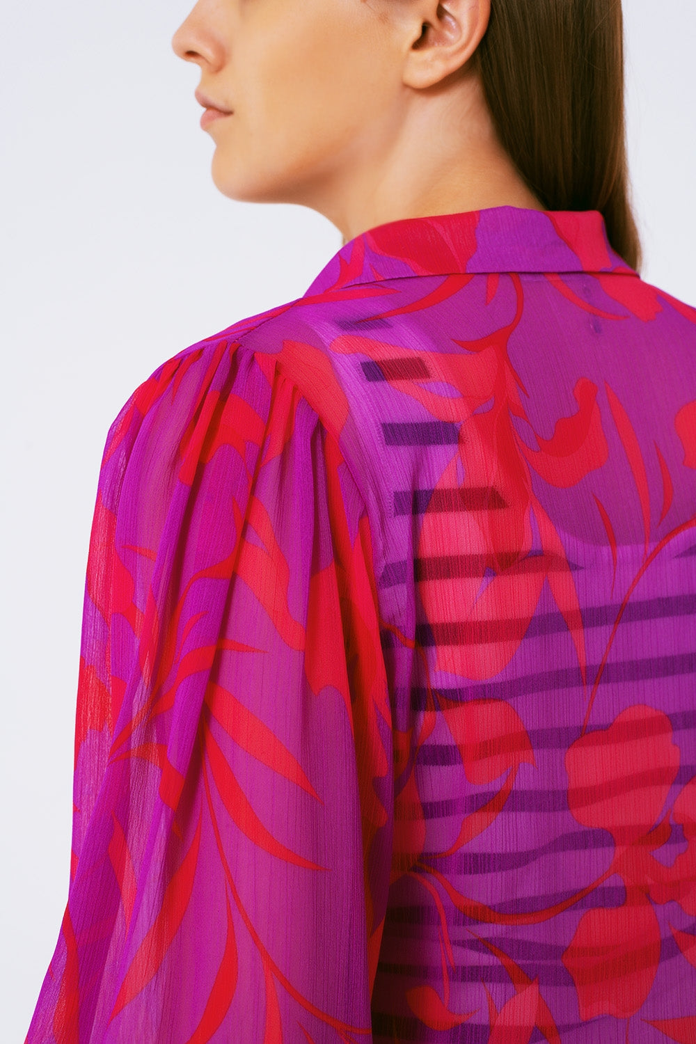 chemisier en mousseline à imprimé floral fuchsia