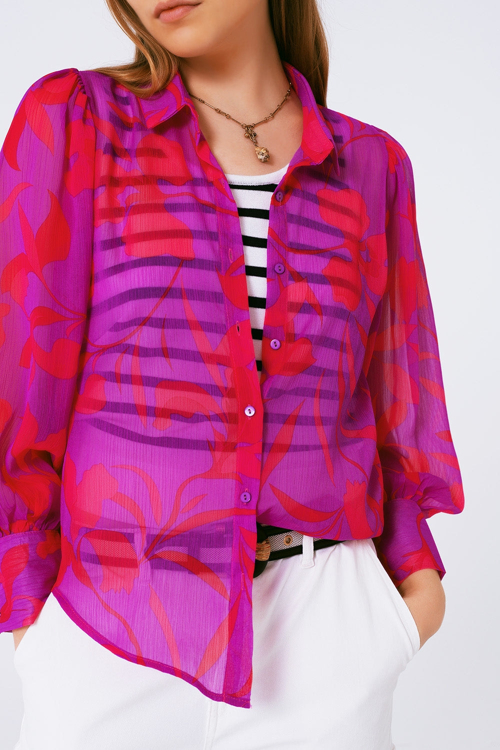 chemisier en mousseline à imprimé floral fuchsia