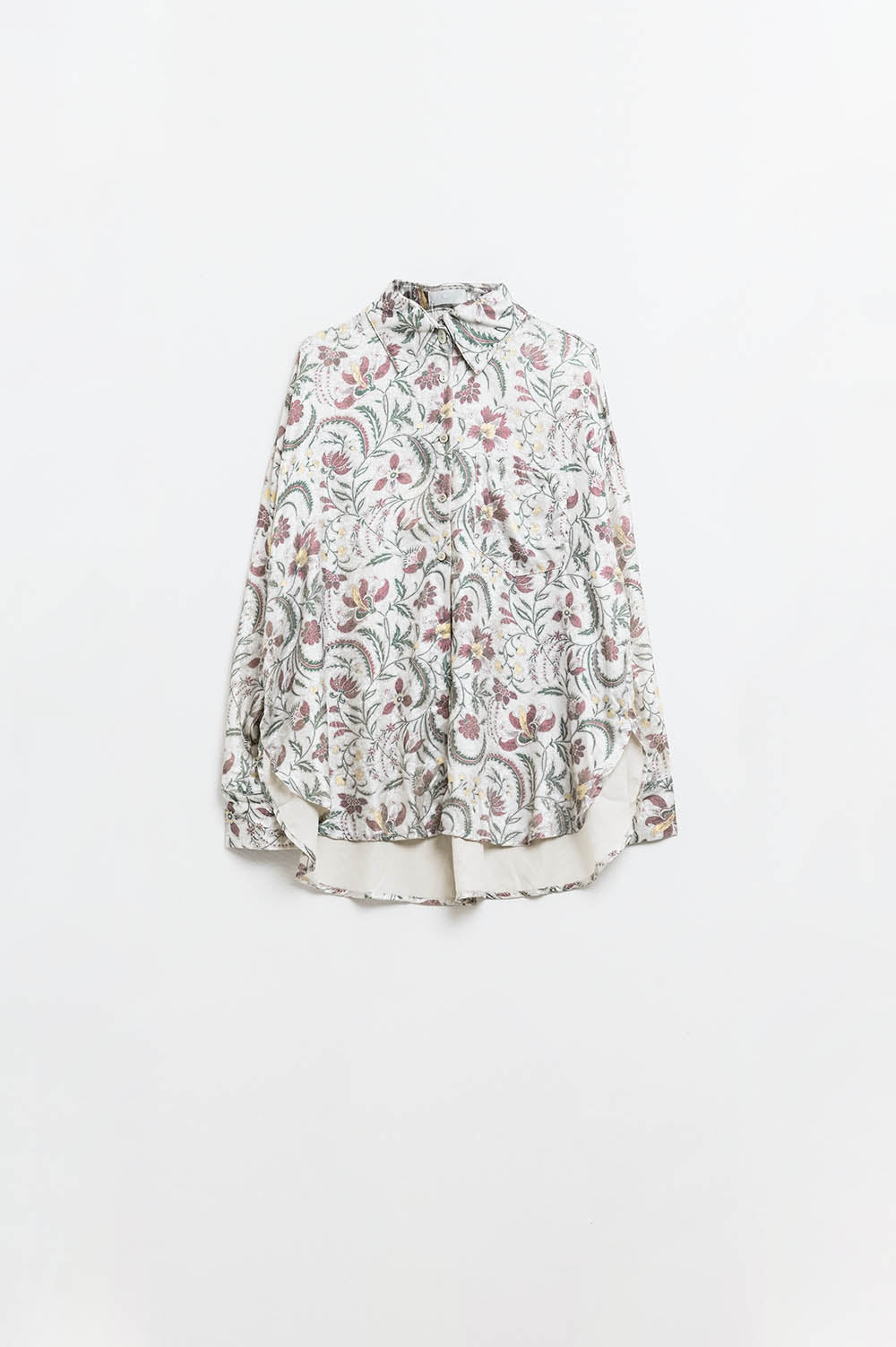 Chemisier en satin à imprimé floral en gris