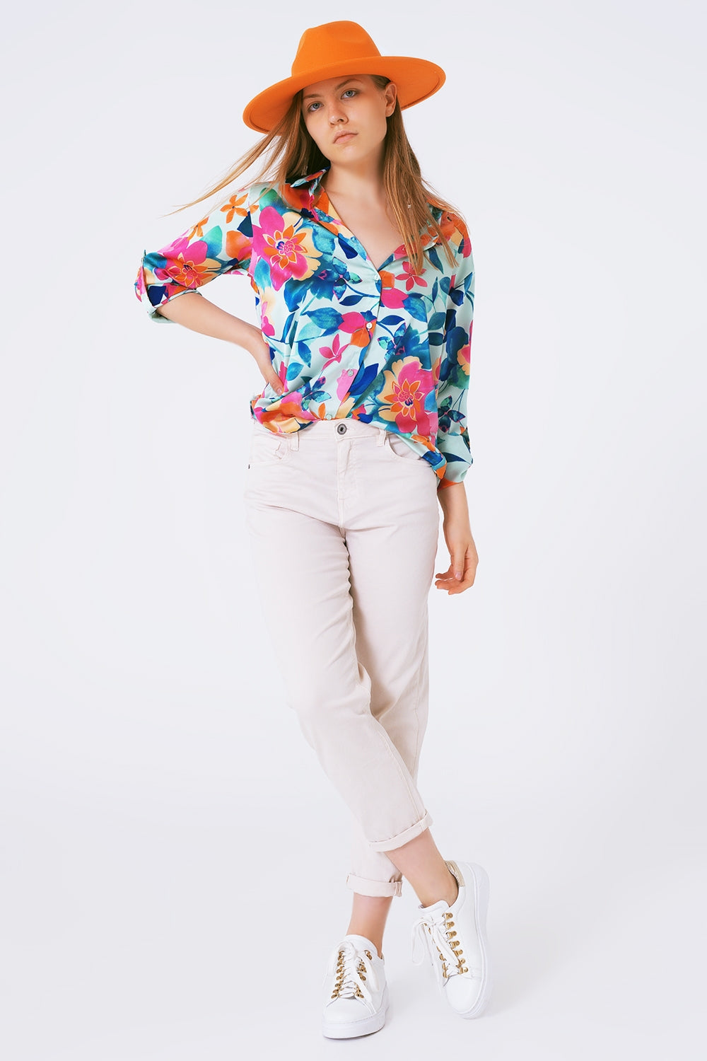 chemisier en satin doux à imprimé fleuri