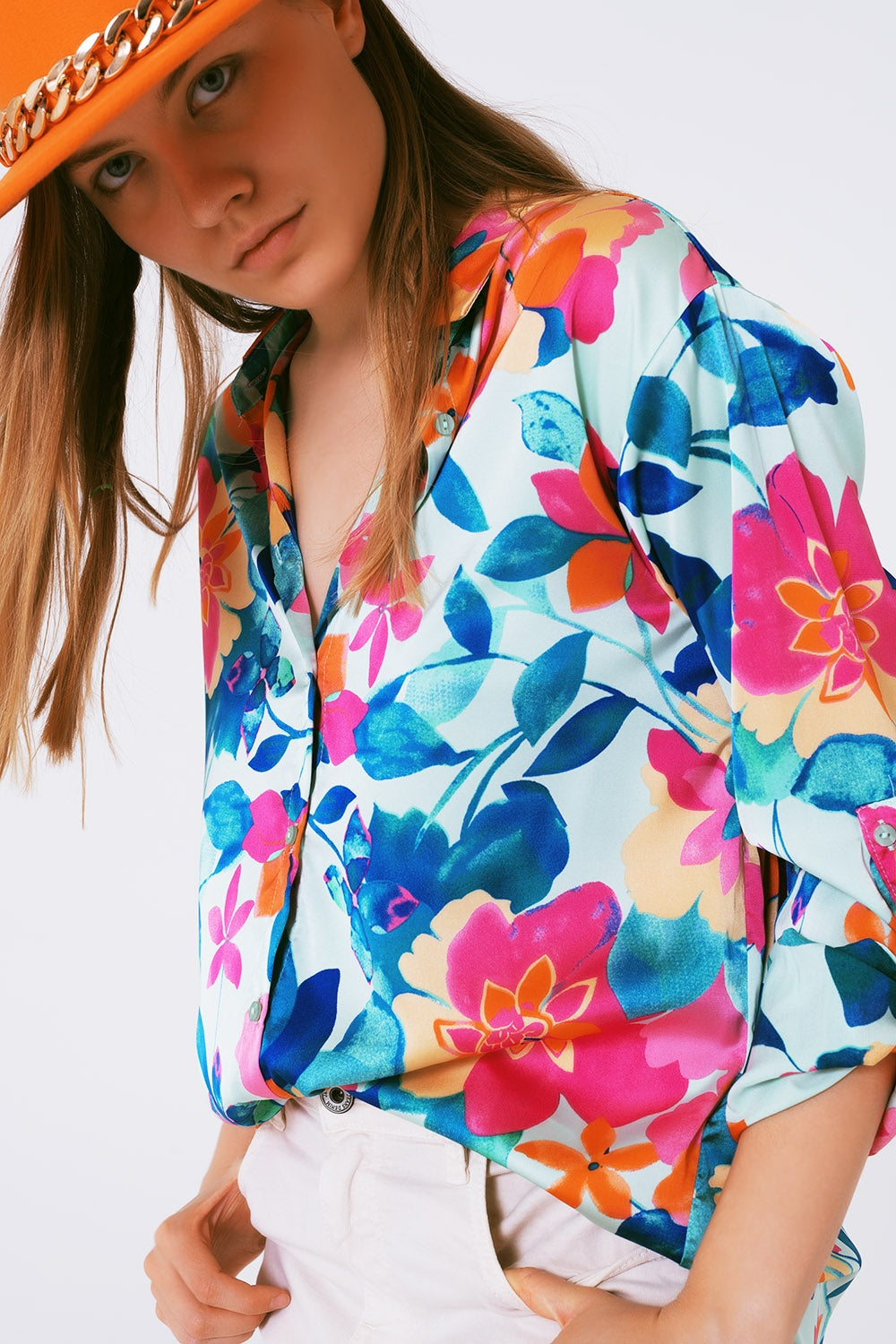 chemisier en satin doux à imprimé fleuri