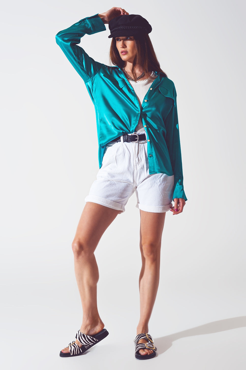 chemisier en satin turquoise